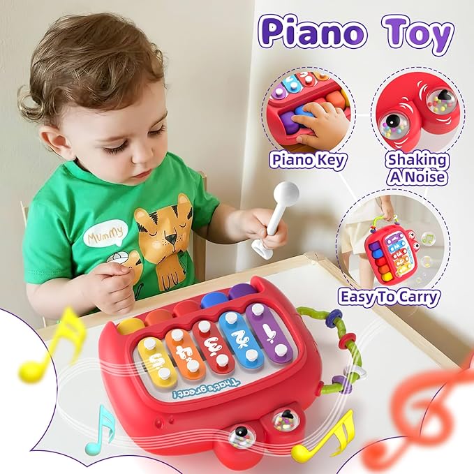5 in 1 Baby Toy for 12 18 Month, Learning Toys for Babies 12-18 Months, Baby Busy Cube, Stacking&Sensory, Pull String&Piano Xylophone Toy, Birthday Gift for 12+ Month-PawvioPets