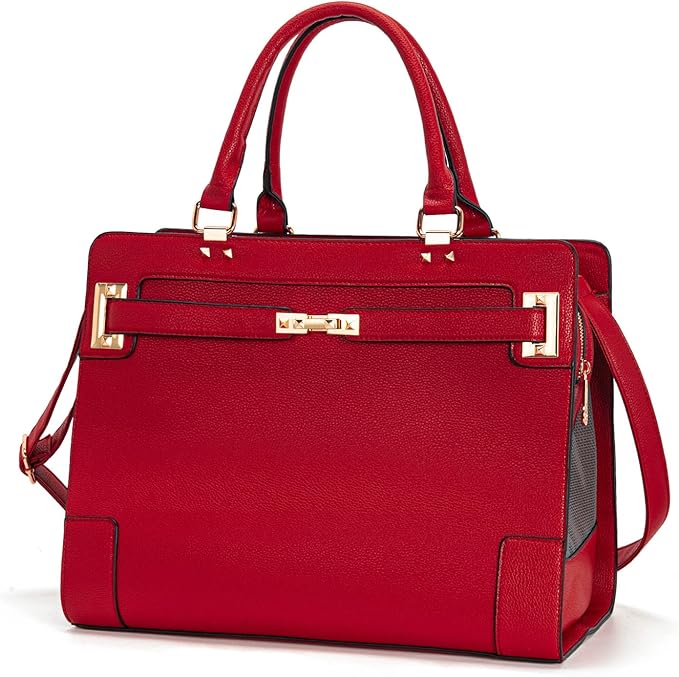 Fashion Pet Carrier Dog Cat Carrier Purse Soft-Sided Leather Handbag Pet Tote Bag for Small Dogs Puppy and Cats TSA Airline Approved (Red)-PawvioPets