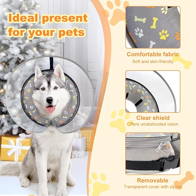 Dog Cone Collar with Enhanced Anti-Licking, Inflatable Dog Cone After Surgery, Adjustable Size with Soft Padding for Small Medium Large Dogs - M+-PawvioPets