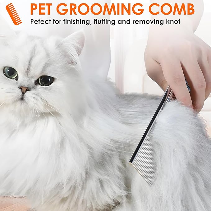 Dog Comb to Remove Tangles and Knots, Cat Comb with Stainless Steel Teeth and Non-Slip Handle, Dog combs for grooming matting for Long Haired Pets (Large)-PawvioPets