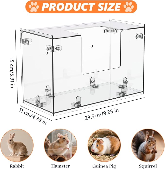 Acrylic Rabbit Hay Feeder with Lid, Transparent Hanging Food Dispenser Hay Feeder for Bunny Rabbits Guinea Pig Cage Chinchillas Hamsters Small Pets and Animals（Small-PawvioPets