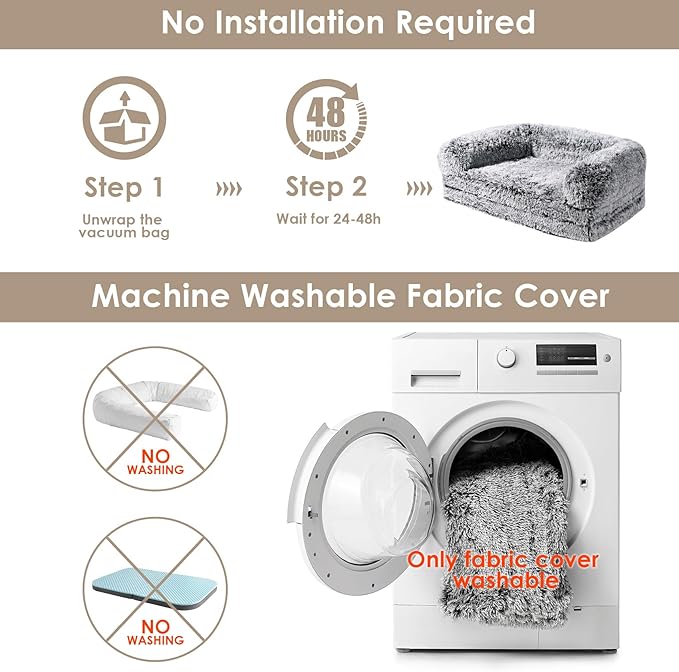 EHEYCIGA Foldable XXL Dog Bed, Faux Fur Fluffy Pet Couch Bed for Extra Large Dogs, Orthopedic Calming Memory Foam Pet Bed, Washable Soft Pet Sofa Bed with Non-Slip Bottom, Faded Black, 54"x38"x7.5"-PawvioPets