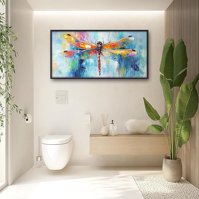 Extra Large Abstract Dragonfly Framed Wall Art for Living Room,Oversized Colorful Dragonfly Pictures Wall Decor,Teal Canvas Print Painting Modern Artwork Bedroom Office Bathroom 60L" x 30W"-PawvioPets