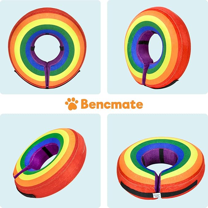 BENCMATE Inflatable Dog Cone Collar Alternative, Soft Dog Cone for Small Medium Large Dogs and Cats, Neck Recovery ECollar Donut Collar After Surgery (XLarge, Rainbow)-PawvioPets