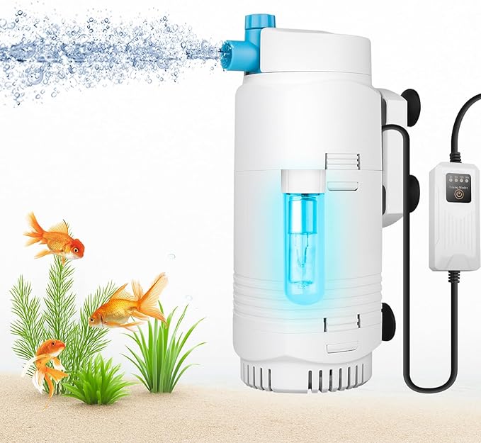 Aquarium Filter with U-V Light & Timer for 4–40 Gallon Fish Tanks, Submersible Internal Filter with Flow Control, Sponge Filtration & Aeration, Quiet Power Pump for Freshwater Saltwater Tanks-PawvioPets