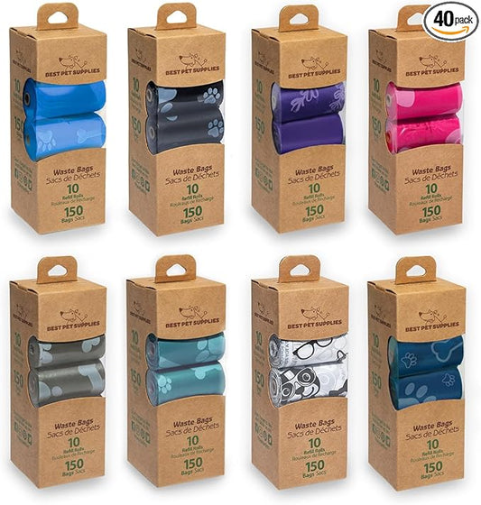 Best Pet Supplies Dog Poop Bags (4 x 150 Bags) for Waste Refuse Cleanup, Doggy Roll Replacements for Outdoor Puppy Walking and Travel, Leak Proof and Tear Resistant, Thick Plastic - Assorted Colors-PawvioPets