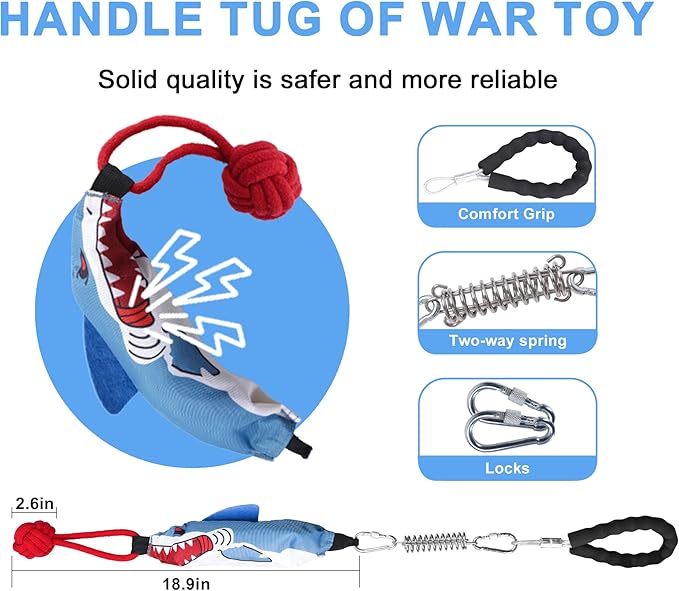 Dog Tree Tug of War Toy with Handles,Tethered Tug of War Outdoor Toy with Squeaky Self Play for Aggressive Chewers, Durable Bungee Cord with Chew Ball-PawvioPets