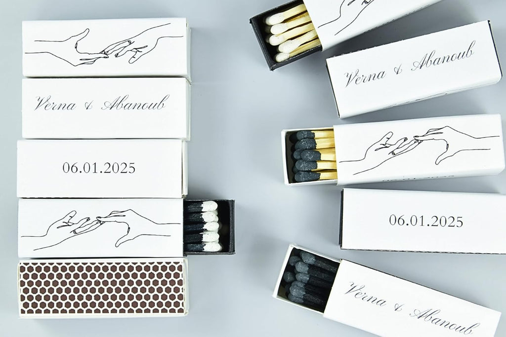 10 Boxes - Customized Matchboxes Colorful Tips (Wedding Design #5, 4" Matchboxes) (2" Matchsticks, Wedding Design #2)