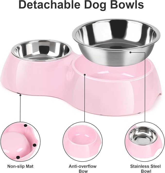 Elevated Dog Bowls Set - Non-Slip Raised Pet Feeder with Medium (10 oz) & Large (20 oz) Stainless Steel Bowls - Includes Durable Resin Stand for Puppies, Adult Dogs & Cats - Pink-PawvioPets