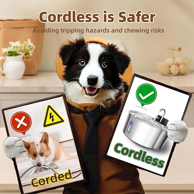 Dog Water Fountain Stainless Steel: 7L/236oz Cordless Large Dog Water Bowl Dispenser Automatic Cat Pet Water Fountain Indoor with Deeper Drinking Area, Multi-Pet Water Fountain with Ultra-Quiet Pump-PawvioPets