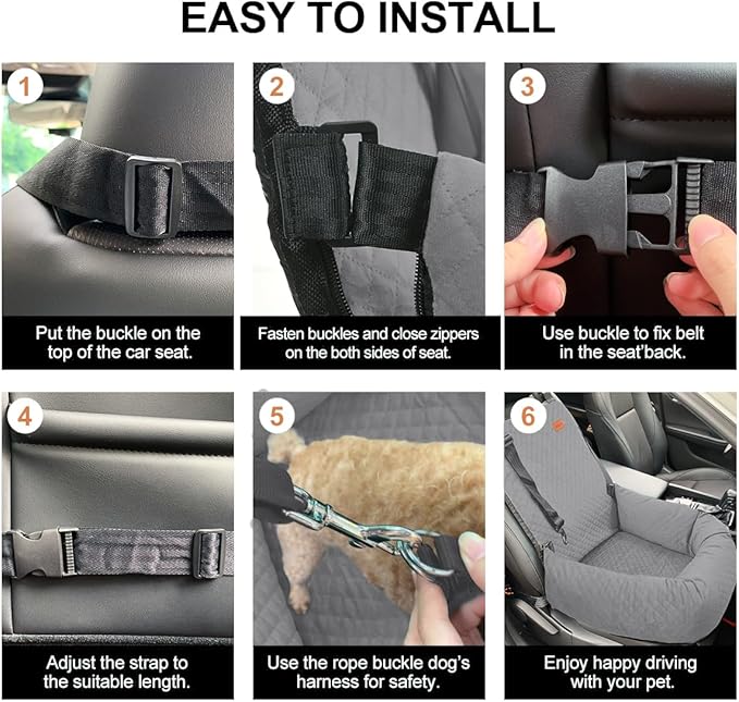 Dog Car Seat for Small Medium Dogs Up to 40lbs, Detachable Washable Soft Pet Booster Travel Bed for Front & Gray Seat with Safety Leash Belt-PawvioPets