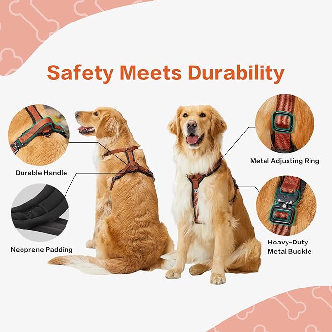 CLEPAWS Dog Harness for X-Large Dogs, No Pull Dog Harness Easy Walk with Metal Hardware, Ergonomic Y-Shaped Design, Soft Padding, Padded Handle, Durable High-Tensile Nylon (Canyon Red, XL)-PawvioPets