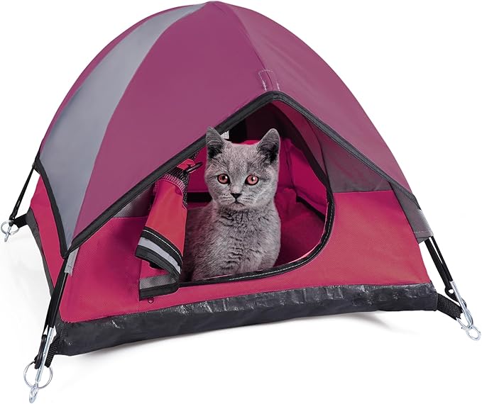 Cat Camping Tent, Cat Tent Bed, Pet Tent for Indoor Cat and Small Dog, Mini Tent (Red, 21 x 21 x 14 Inches)-PawvioPets