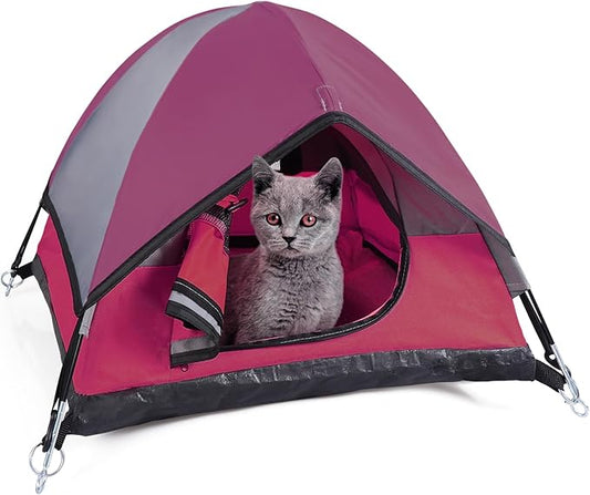 Cat Camping Tent, Cat Tent Bed, Pet Tent for Indoor Cat and Small Dog, Mini Tent (Red, 21 x 21 x 14 Inches)-PawvioPets