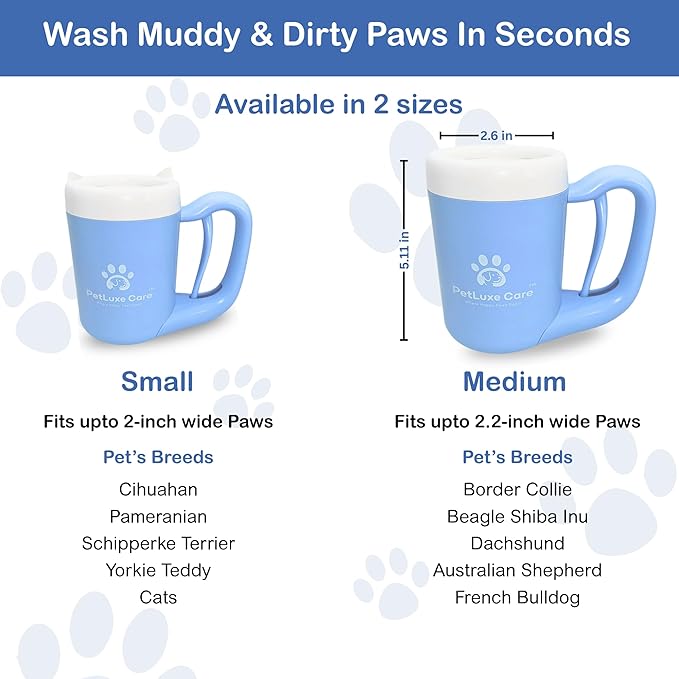 Dog Paw Cleaner for Small & Medium Dogs – Portable Paw Washer Cup with Soft Silicone Brush, Towel & Moisturizing Balm – Gently Cleans Muddy Paws After Walks (Blue, Medium)-PawvioPets