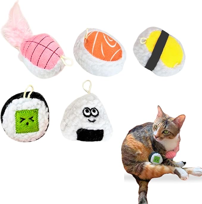 5 Pack Sushi Cat Toys, Interactive Catnip with Bells Inside Kitten Boredom Relief, Soft and Durable, Indoor Kitty Exercise Pet Toys-PawvioPets