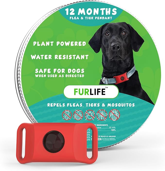 FurLife Red Dog Tag, Flea and Tick Prevention for Dogs - Waterproof Pendant for Collar, Safe for All Breeds-PawvioPets