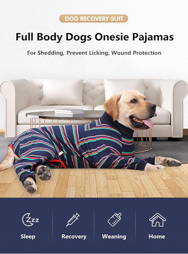 Dog Recovery Suit, Abdominal Wound After Surgery Wear, Prevent Licking Wounds, E-Collar & Cone Alternatives, Long Sleeve Postoperative Shirts Dog Pajamas Prevent Shedding(3XL, Blue)-PawvioPets