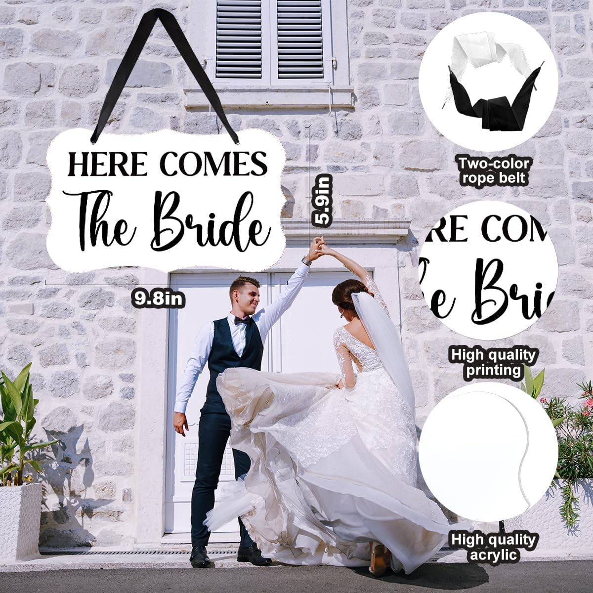 Acrylic Wedding Sign, Ring Bearer Sign, Here Comes The Bride Sign, for Rustic Wedding Decoration Hanging Signs, Acrylic Wall Art for Weddings Reception Decorations and Event Party (White)