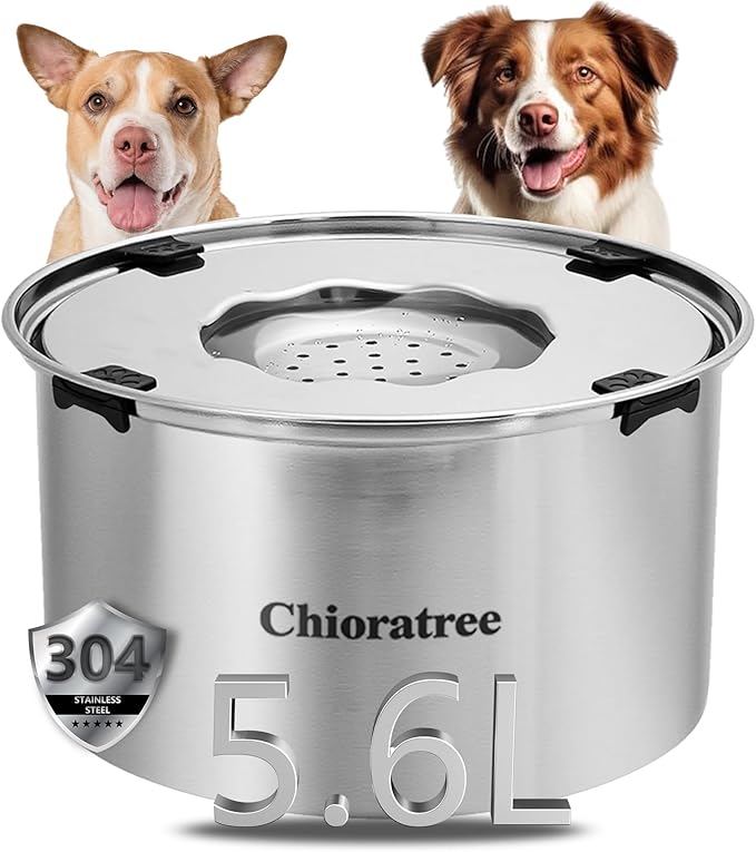 Dog Water Bowl No Spill,5.6L/1.5Gal Large Spill Proof Water Bowl for Dogs,Stainless Steel Slobber Stopper Slow Drinking Dog Bowl Anti Splash Pet Water Dispenser for Messy Drinkers-PawvioPets