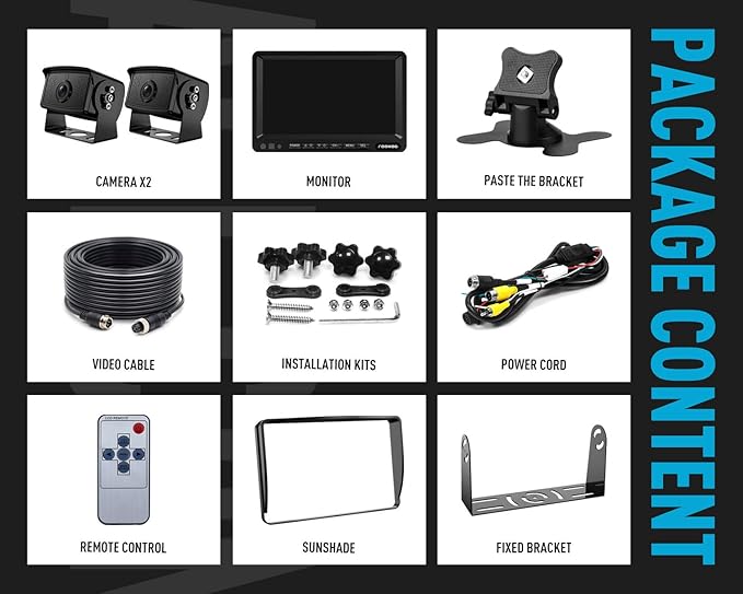 Fookoo Ⅱ 7" HD 1080P Wired Backup Camera System, 7-inch Dual Split Screen Monitor W/Recording IP69 Waterproof Front View Rear View Camera Parking Lines for Truck/Trailer/RV/Skid Steer (FHD2)-PawvioPets