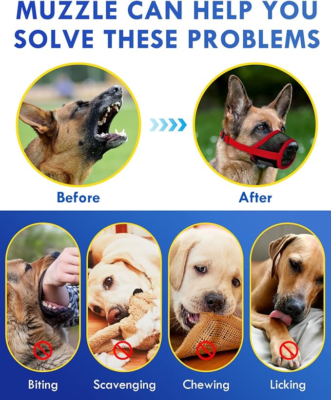 Dog Muzzle, Soft Air Mesh Muzzle for Small Medium Large Dogs Anti Biting Barking Chewing, Breathable Drinkable Adjustable Loop Pets Muzzle for German Shepherd Husky Labrador Retriever (Red,S)-PawvioPets