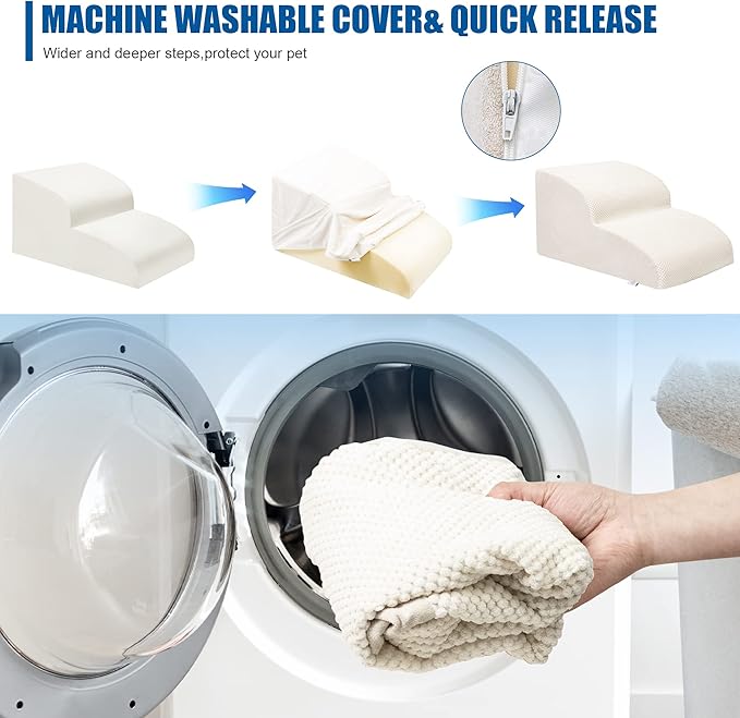 Dog Stairs for Small Dogs - High Density Foam Pet Steps, Extra Wide Dog Ramp with Non-Slip Bottom for High Beds, Couch and Sofa, Best for Dogs Injured, Older Doggy Cats-PawvioPets