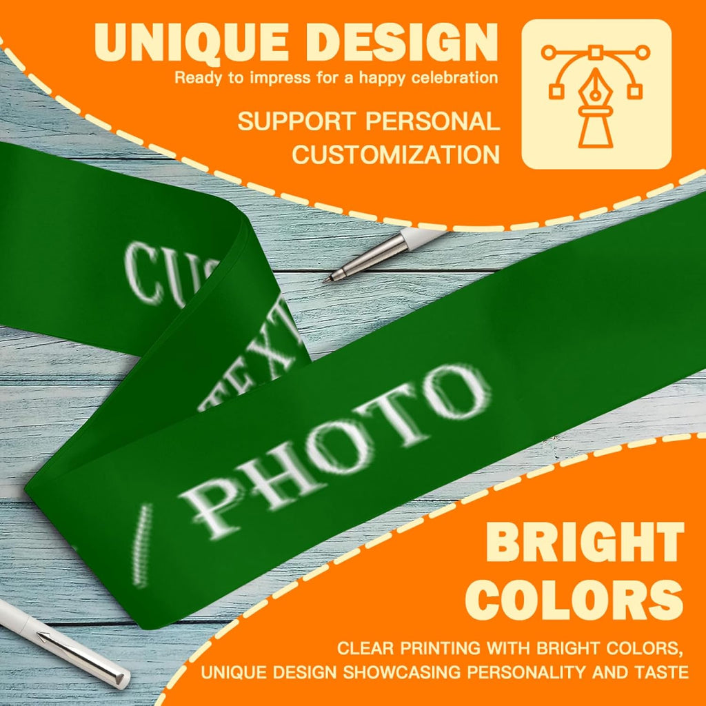 Custom Sash,Personalized Birthday Sash with Text Photo,Customized Bachelorette Sash Quote Sash Bride to Be Sash Color Optional (No decorative edge, Green)
