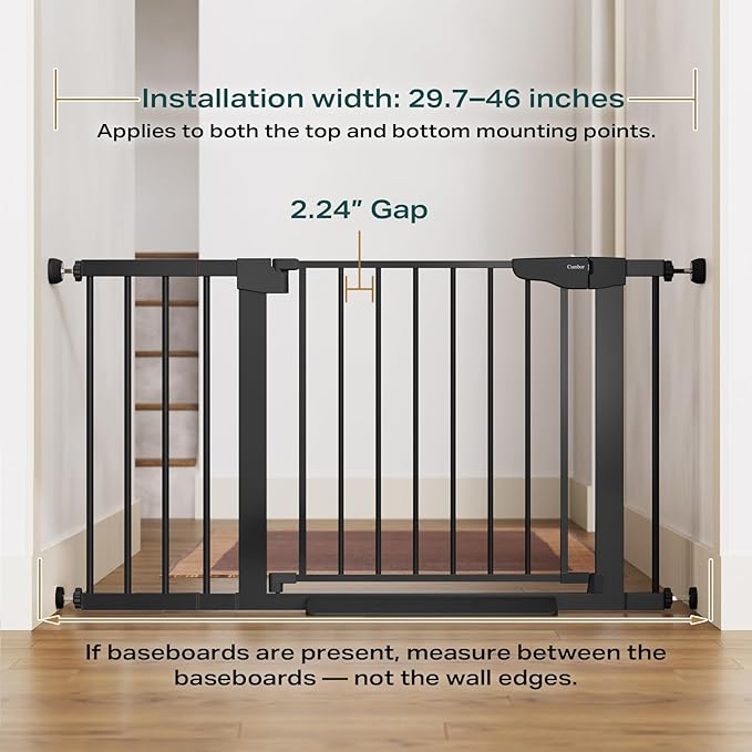 Cumbor 29.7-46" Baby Gate for Stairs, Mom's Choice Awards Winner-Auto Close Dog Gate for The House, Gifts for Mom, Easy Install Pressure Mounted Pet Gates for Doorways, Black-PawvioPets