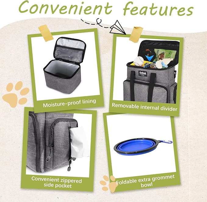 Dog Travel Bag Airline Approved–Pet Travel Tote with Collapsible Bowls,Food Containers & Feeding Mat–Multi-Pocket Organizer for Dogs & Cats, Durable & Water-Resistant for Hiking,Trips,Outdoors-PawvioPets