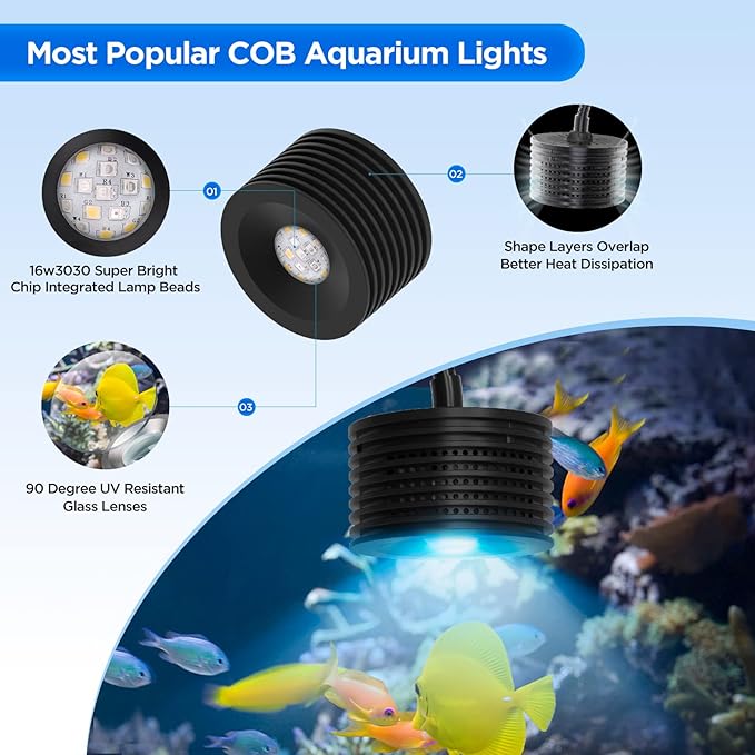 Full Spectrum Aquarium Light, Adjustable Saltwater Super Bright Fish Tank Light for Reef, Coral, Planted Nano Saltwater Aquarium Tank (A-20 Saltwater 16W)-PawvioPets
