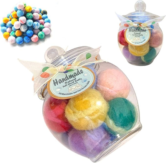 Felt Wool Cat Toys Ball with Catnip and Bell, Natural Handmade cat Toys Ferret Toys cat Gift Basket (Felt Wool Mixed in Jar)-PawvioPets