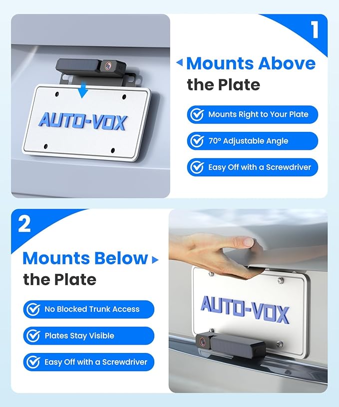 AUTO-VOX Solar Wireless Backup Camera with 5" 1080P Monitor: 5000mAh Battery 2 Mins DIY Installation & 2 Split Screen Back Up Camera, IP69K Waterproof Reverse Camera for Car, Van, SUV, Truck, Trailer-PawvioPets