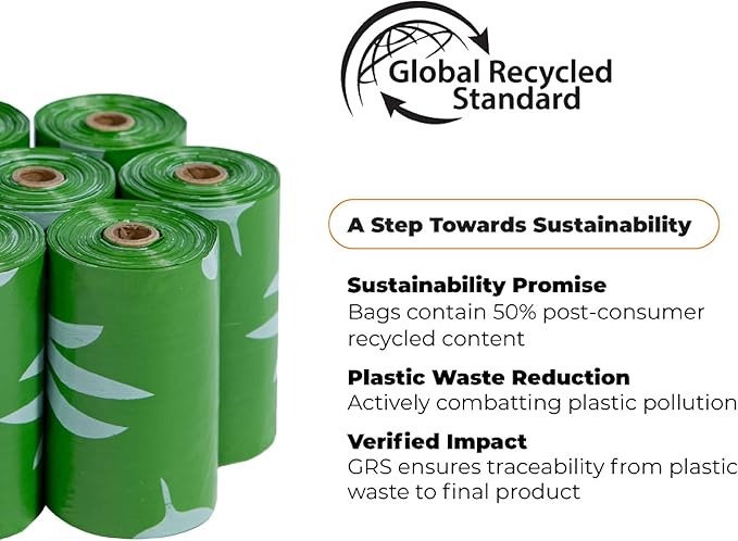 Best Pet Supplies Poop Bags for Dogs, 50% Post-Consumer Recycled Content dog waste bags on rolls, fits all poop bag holders for leashes - 300 Count, Green, Unscented-PawvioPets