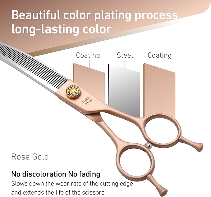 Fenice Peak Professional Curved Thinner Dog Grooming Scissors 7.0'' Rose Gold Thinning Shears Extremely Sharp Blades 440C Stainless Steel Thinning Shears Durable Smooth Fine Cut for Dogs and Cats.-PawvioPets