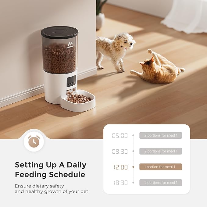 Automatic Cat Feeder, 5L Pet Dry Food Dispenser with Timed Programmable Portion Control, Dual Power, With Desiccant Bag, Easy Set Up, 10 Meals Per Day for Cats and Puppies（Remote Not Supported）-PawvioPets
