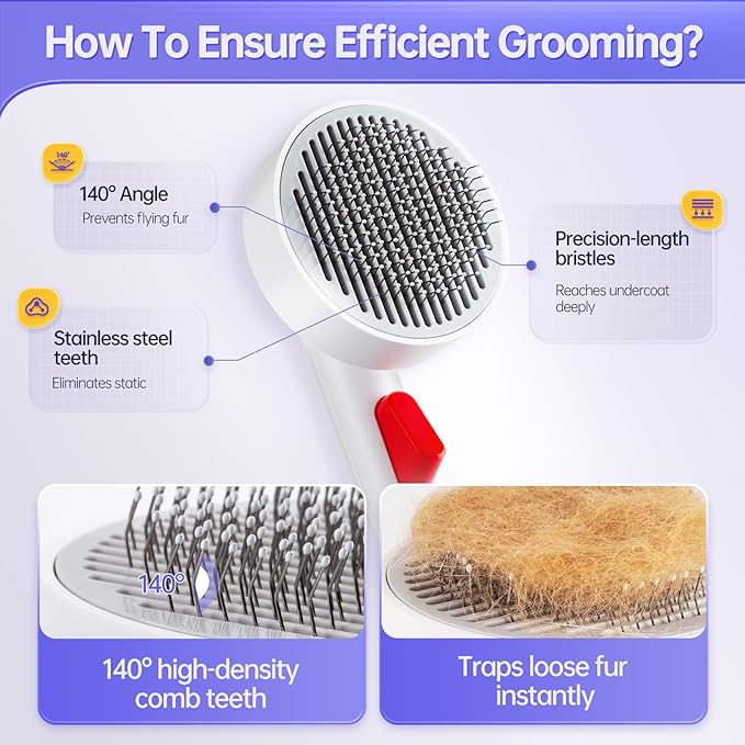 Cat Brush for Shedding with One-Click Button, Pet Comb for Indoor Cats, Suitable for Long or Short Haired Cats, Small and Medium Dogs, Grooming for Puppy Kitten Massage Removes Loose Fur-PawvioPets