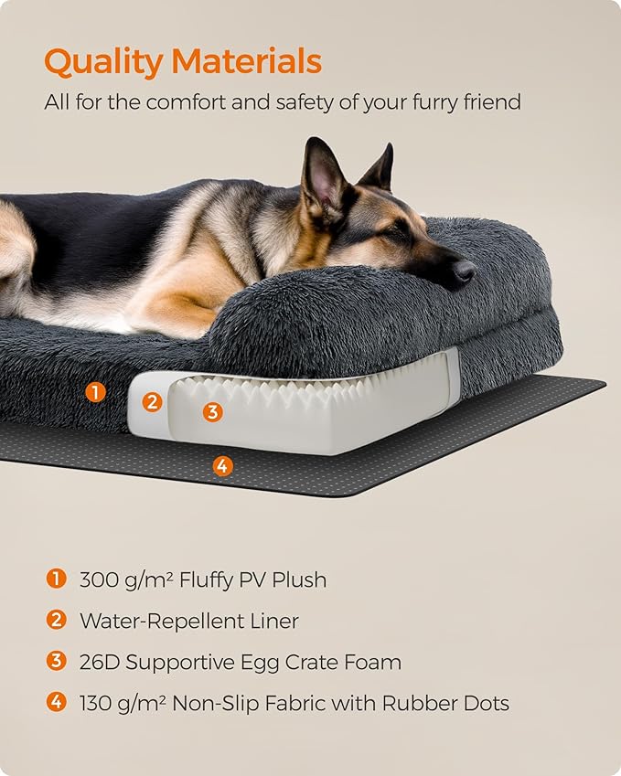 Feandrea Dog Bed, Orthopaedic Dog Sofa Bed for Large Dogs, Waterproof Ped Bed with Removable Washable Cover, 48 x 33.5 x 9.5 Inches, Dark Gray UPGW234G02-PawvioPets