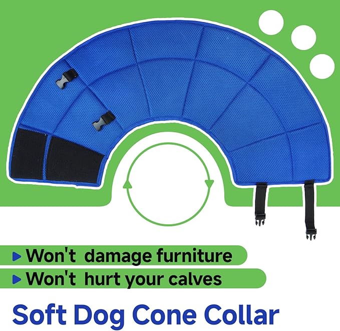 Dog Cone Collar S, Soft Cones for Large Medium Small Dogs,Adjustable Dog Cone Alternative to Stop Licking, Comfy Elizabethan Collar for After Surgery Wound Healing & Hot Spots Blue-PawvioPets