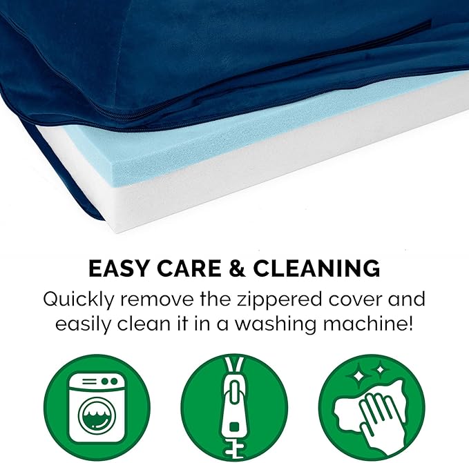 Furhaven Cooling Gel Dog Bed for Large Dogs w/ Removable Bolsters & Washable Cover, For Dogs Up to 125 lbs - Plush & Velvet L Shaped Chaise - Deep Sapphire, Jumbo Plus/XXL-PawvioPets