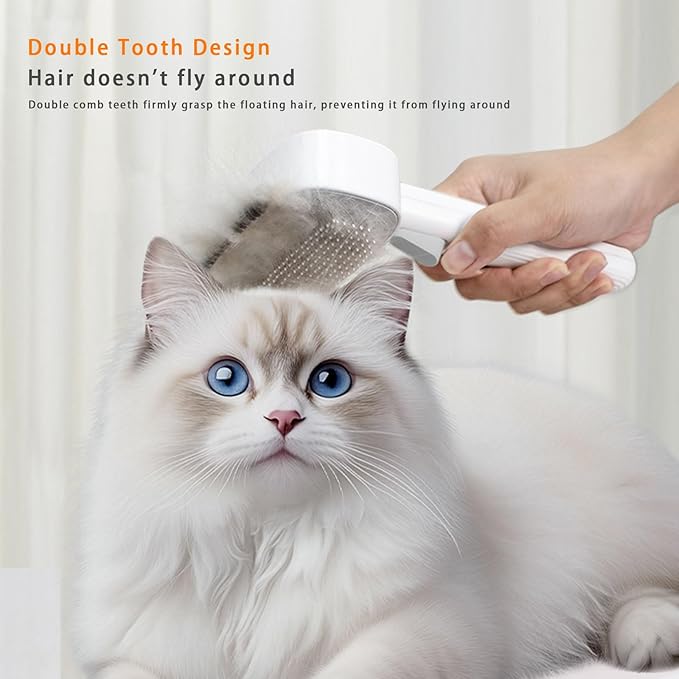 2-in-1 Dog & Cat Grooming Brush – Adjustable Deshedding Comb & One-Touch Clean | Skin-Safe Rake for Mats, Tangles, Shedding | Long/Short Hair Pets-PawvioPets