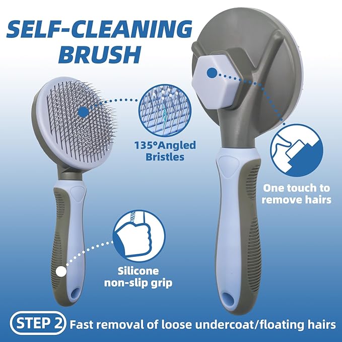 Dog Brush for Shedding,7 PCS Pet Grooming Brush Kit to De-fur & Hair Slicker Deshedding Brushes with Undercoat Rake Comb Bath Brush&Nail Clipper for Grooming Short Long Haired Dogs Cats Blue-PawvioPets