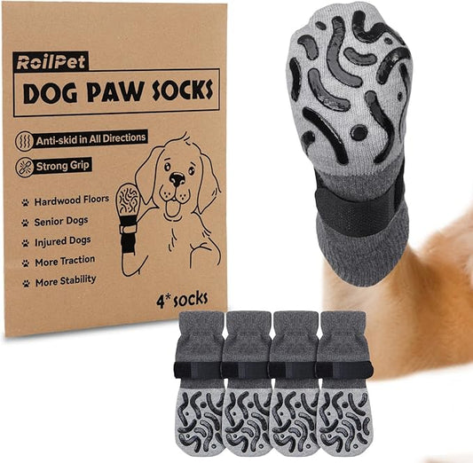 Double Sides Non-Slip Dog Socks to Prevent Licking Paws - Strong Traction for Hardwood Floors, Senior Dogs, Paw Protector, Dog Socks with Grippers - Size Small-PawvioPets