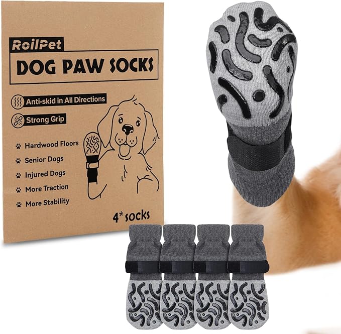 Double Sides Non-Slip Dog Socks to Prevent Licking Paws - Strong Traction for Hardwood Floors, Senior Dogs, Paw Protector, Dog Socks with Grippers X-Small-PawvioPets