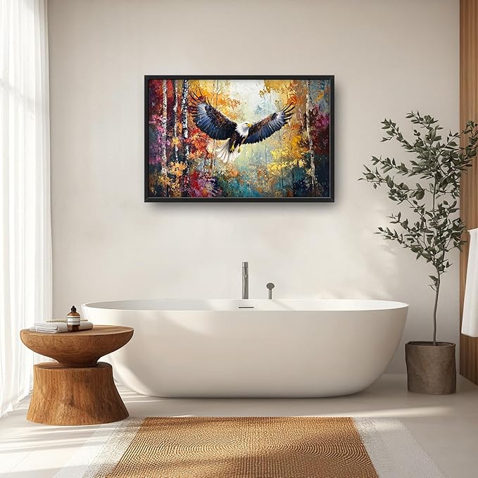 Extra Large Framed Bald Eagle Wall Art,Abstract Colorful Forest Wall Decor,Autumn Fall Forest Pictures for Living Room,Canvas Print Painting Modern Artwork Bedroom Office Home Decor 36L x 24W-PawvioPets