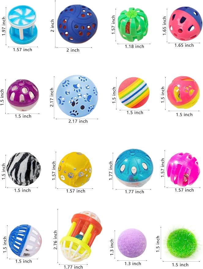 40-Piece Cat Toy Variety Pack for Indoor Cats and Kittens, Bouncy Paws (1.5'' - 2.2'', Cat Toys Deluxe Pack)-PawvioPets