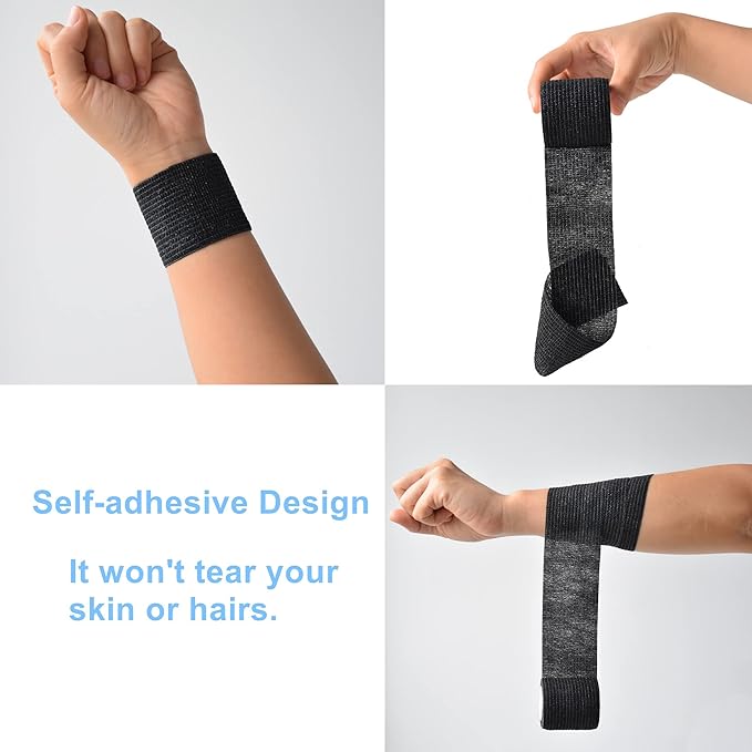 9 Pack 2" x 5 Yards Self Adhesive Bandage Wrap Self Stick Wrap for Ankle, Wrist, Finger, Sports, Breathable Cohesive Vet Tape for Pets (Black)-PawvioPets
