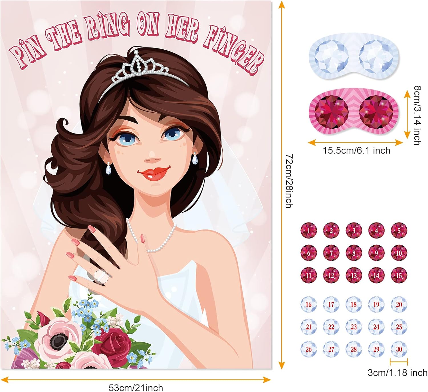 ASTARON Pin The Ring On The Bride, Bridal Shower Hen Party Bachelorette Party Girls Game Bride To Be Pin Game Party Supplies