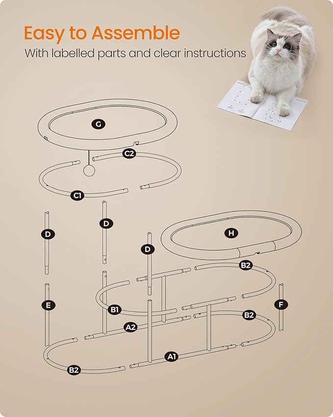 Feandrea 2-Tier Elevated Cat Hammock Bed, Breathable Furniture for Multi-Cat Households Indoor and Outdoor, with Removable Washable Mesh, Steel Frame, for Summer, Dove Gray UPCB012G01-PawvioPets