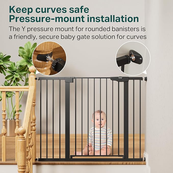 Cumbor 36" Extra Tall Baby Gate for Stairs, 29.7-48" Wide Dog Gates for Doorways, Auto Close Safety Gate for Babies and Pets, Easy Install, Pressure Mounted, Fits Doorways, Stairs, Entryways, Black-PawvioPets